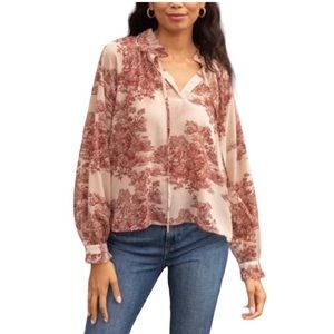 Elan front tie, ruffled neck, blouse, newest tags S